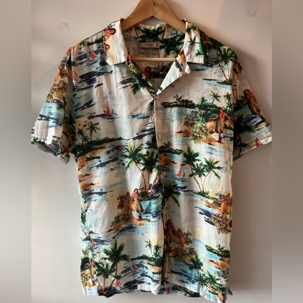 Mango Unisex Button Up Tropical Top Short Sleeve M